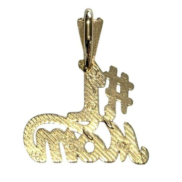 14K Yellow Gold #1 MOM Pendant Charm 585 Signed Mark Anthony 1.1g Textured Gift - Picture 2 of 11